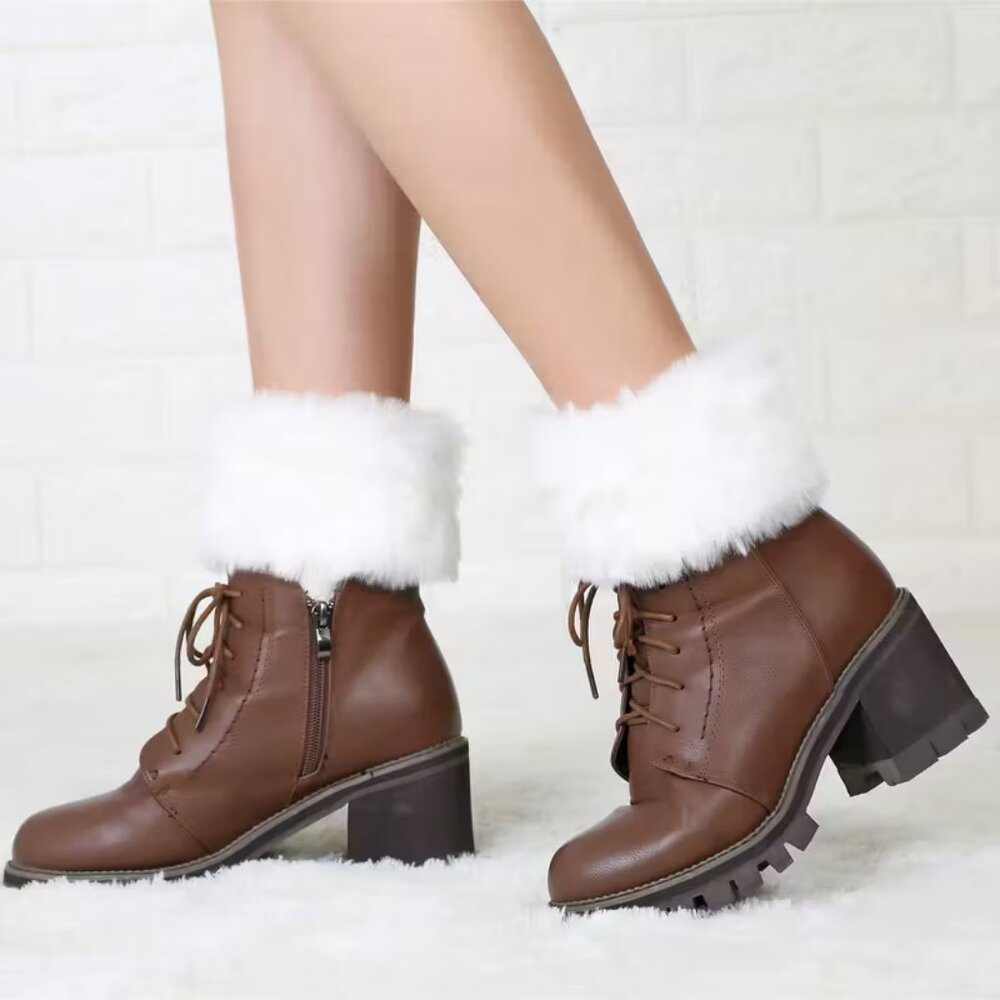 NEW Faux Fur White Boot Cuffs Toppers Ribbed Knit
